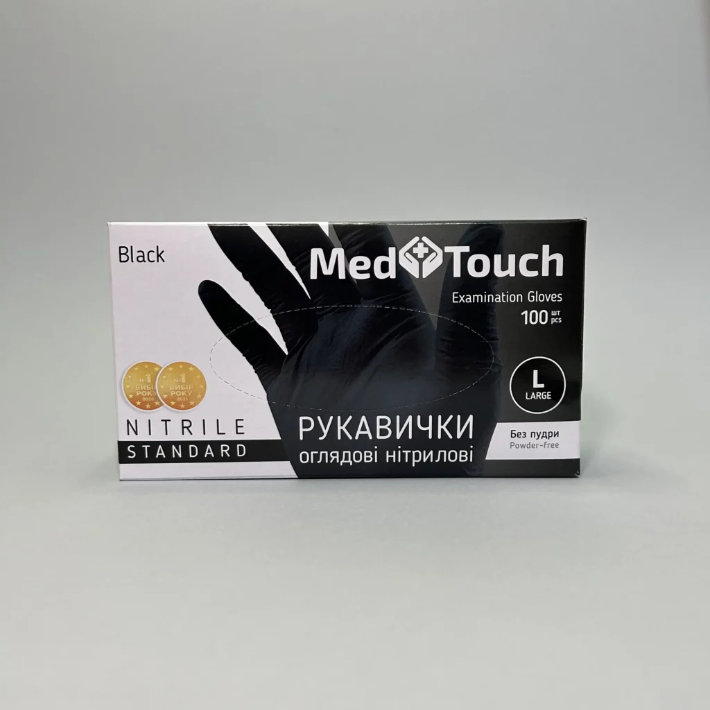 Упаковка сто штук чорних нітрилових оглядових рукавичок розміру ель